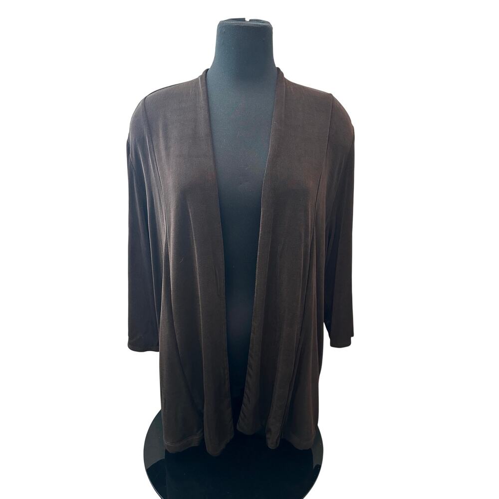 CHICO’S Travelers Dark Brown Open Front Long Cardigan Duster Jacket Size 4 XXL